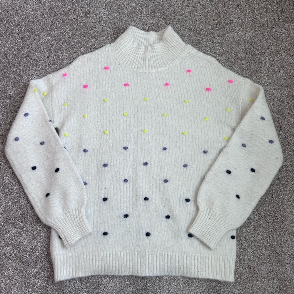 Women’s Loft White Colorful Polkadot Mock Neck Sweater Size Small